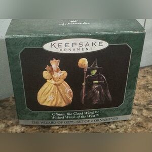 Vintage Hallmark The Wizard Of Oz Glinda and Wicked Witch Ornaments Set